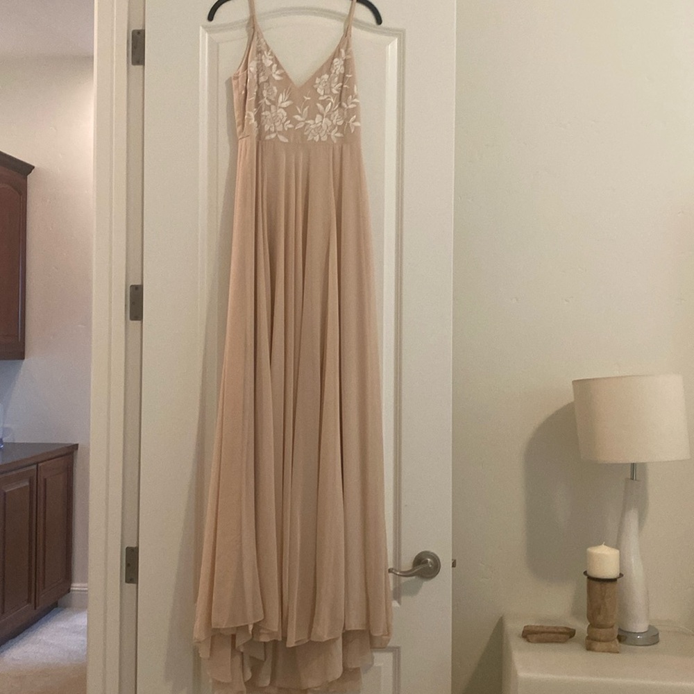 BHLDN Sadia bridesmaid dress in Oyster - size 4.  Beautiful fabric, front slit.
